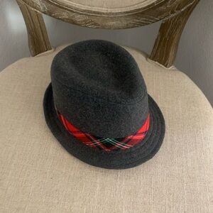 Baby Boys Gray Flannel Fedora Hat Red Christmas Plaid New
